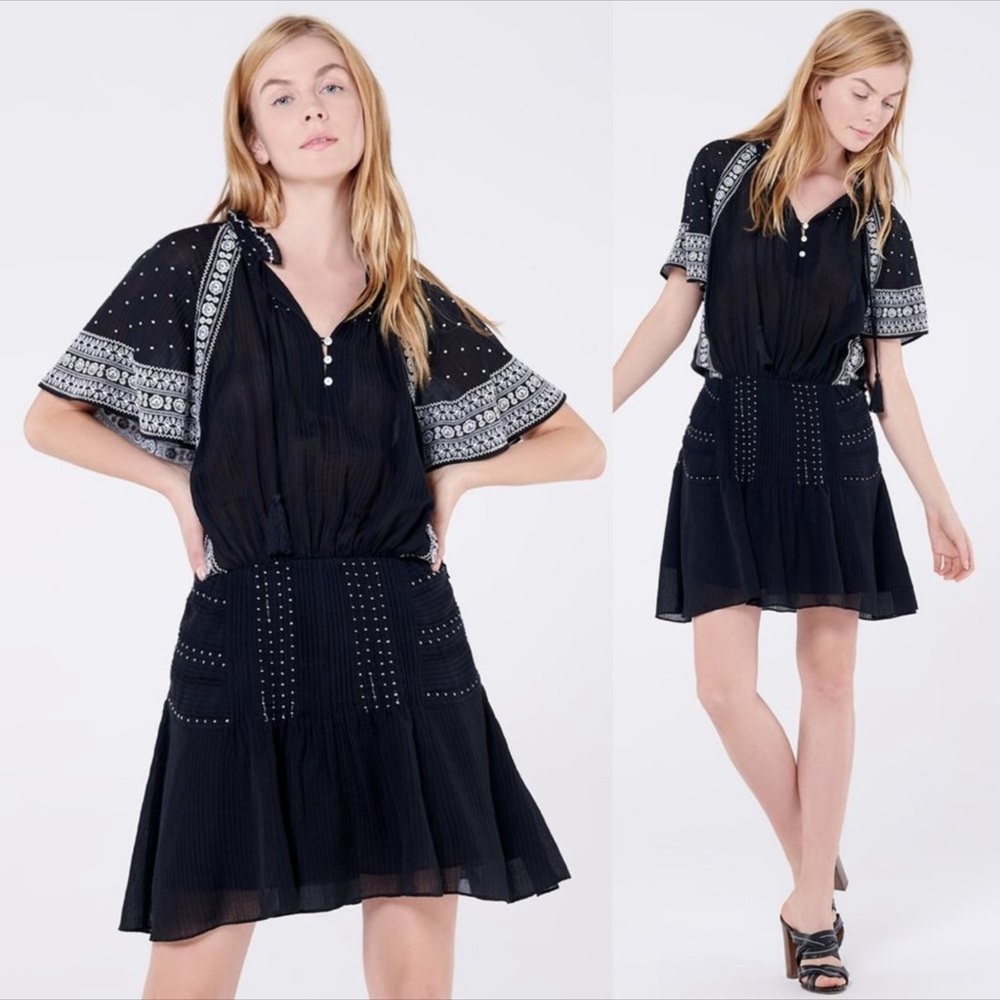 VERONICA BEARD Dress Black Minos Embroidered Mini Sz S/4